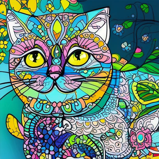 Printable Psychedelic style Cat by Louis Wain - weird, psychedelic, mad art