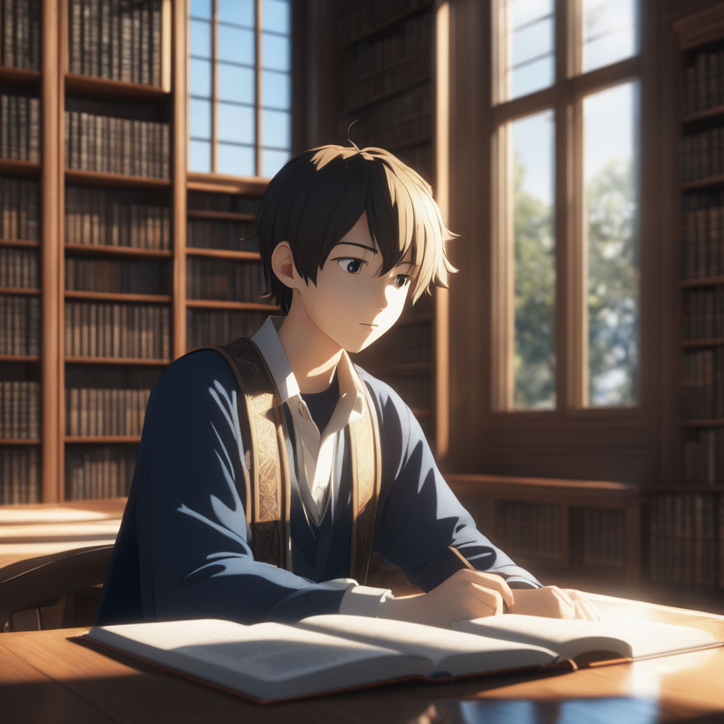 anime boy reading a book