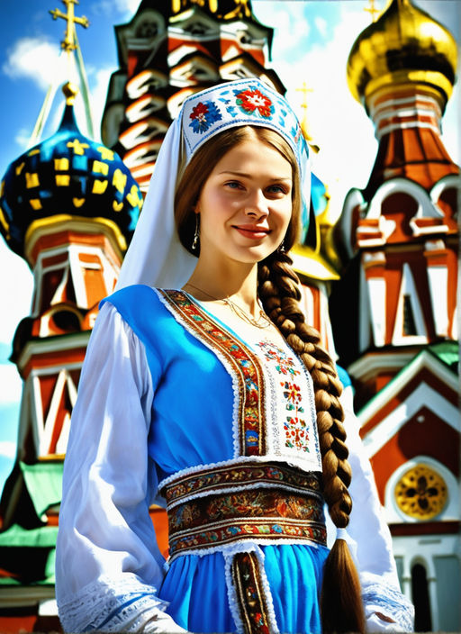 Beautiful blonde Ukrainian girl with blue eyes in folk clothing