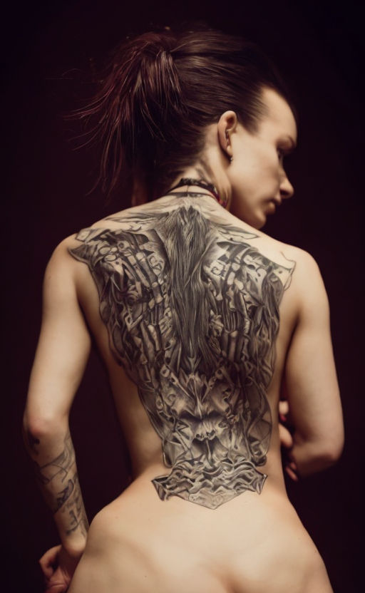 skeleton wings back tattoo