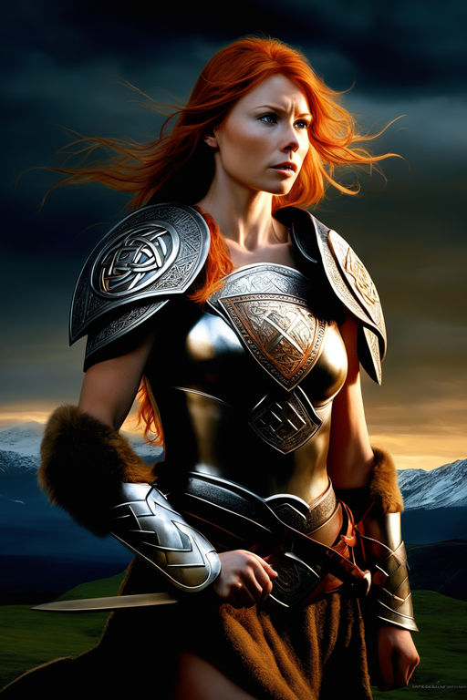 beautiful redhead curvy girl, Armor, castle background