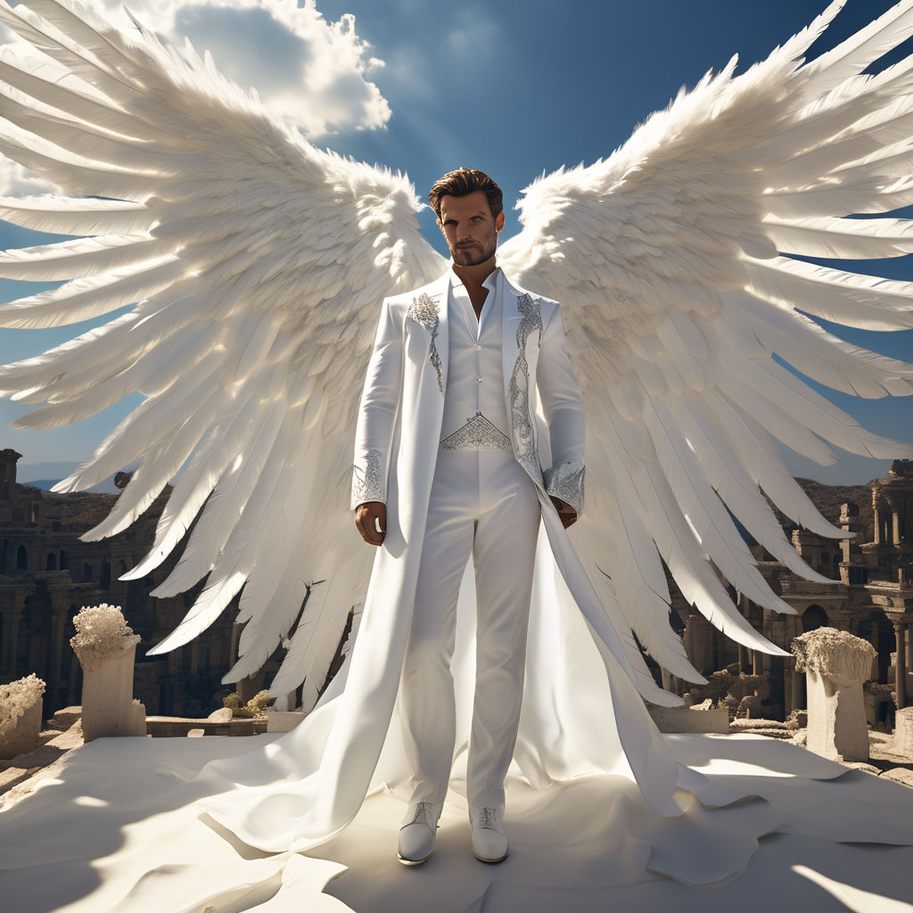 handsome Lucifer as a galactic angel in a galaxy of stars and snow