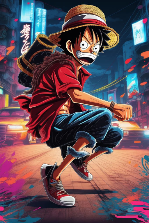 Luffy Neon Glow Art - One Piece Inspired Poster, metal print – ImagineAI