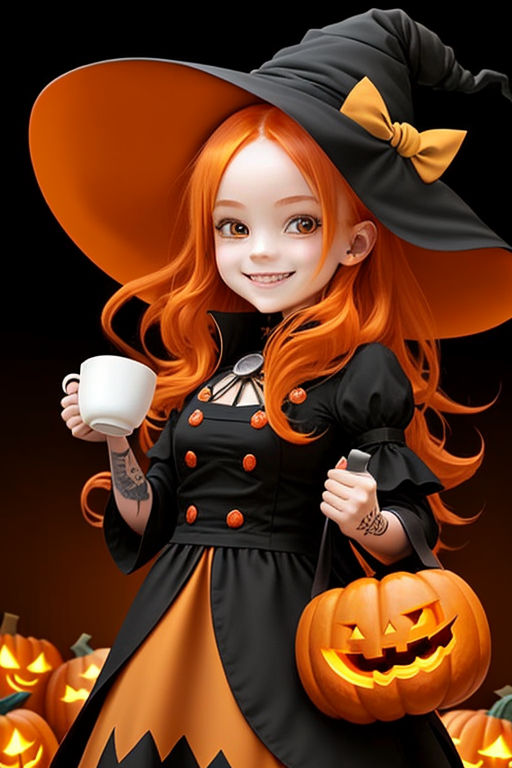 Long-haired female anime character digital wallpaper, Halloween