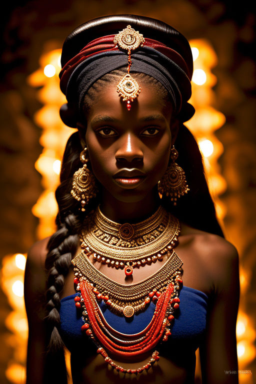 Portrait of beautiful woman wearing a coin headchain maasai with