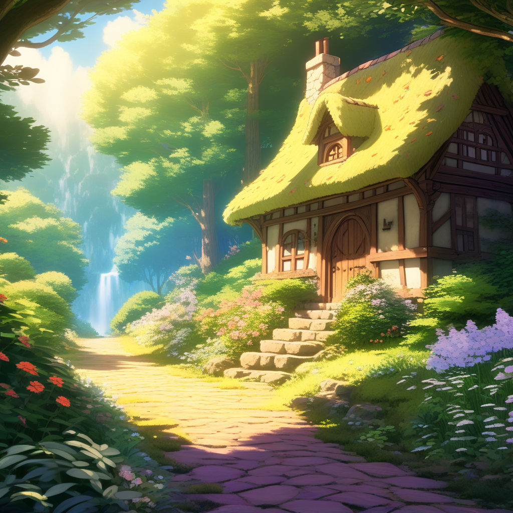 Cozy Anime Cottage at Dusk - backiee