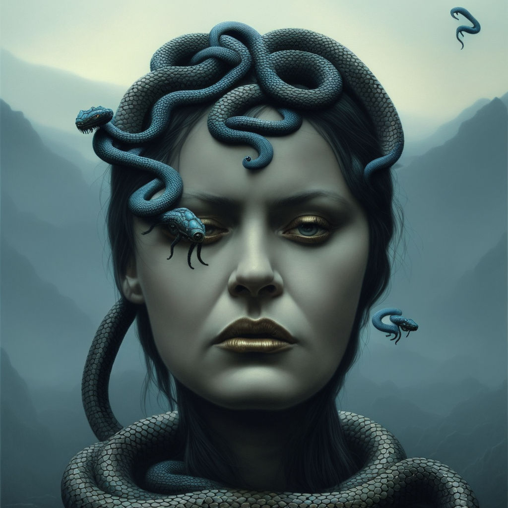 medusa gorgon rogue with hissing snake hair, dnd