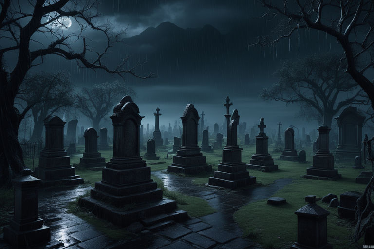 spooky cemetery at night