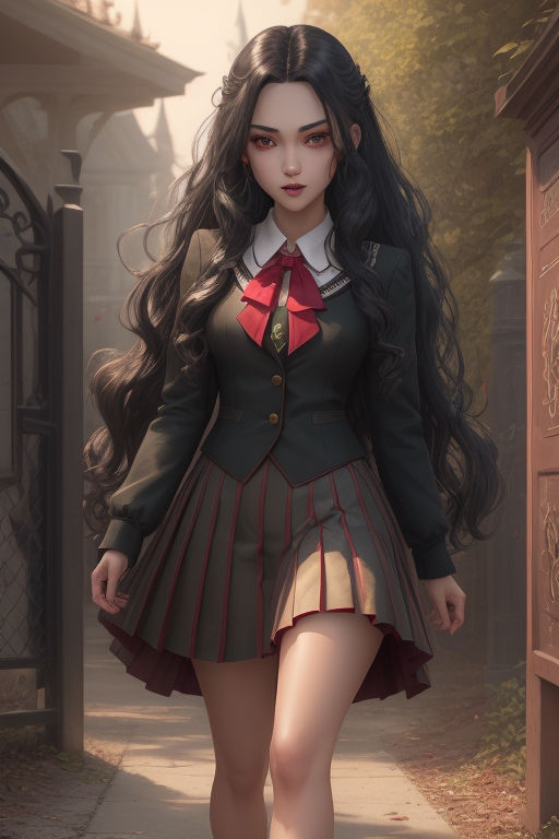 Anime vampire girl with black curly hair - Playground