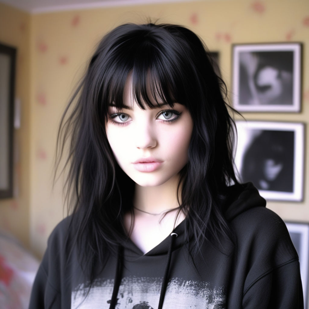 A 2006 photograph of a pale emo girl with black hair