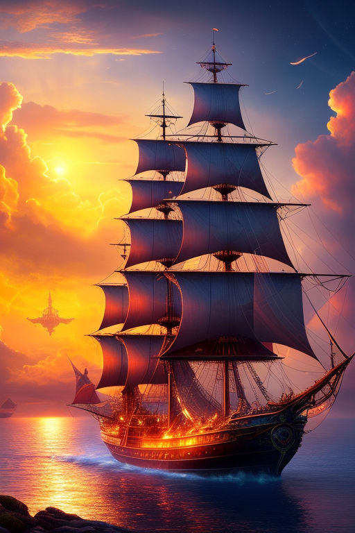 pirate ship sunset hd