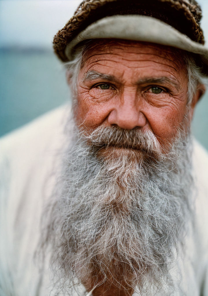 Ugly looking 25 year old British fisherman in the 1980's with long beard  wearing mad sea fishing clothes - Playground