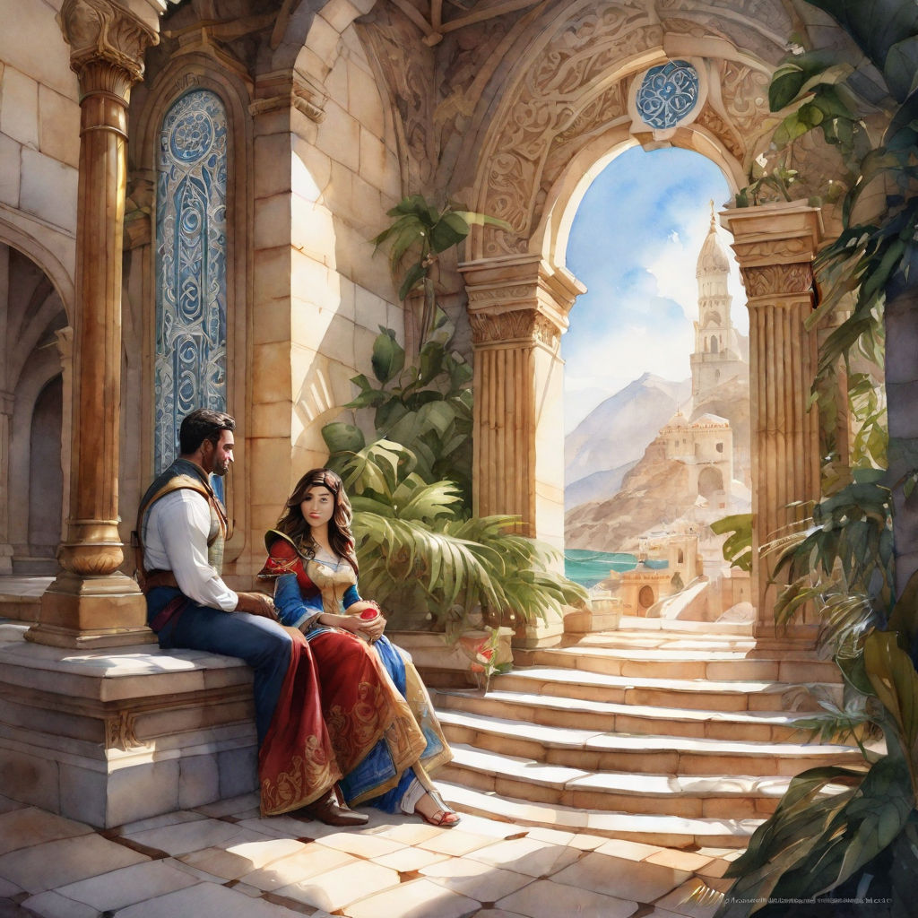 a king and his queen sitting on the thorn in a beautiful palace -  Playground