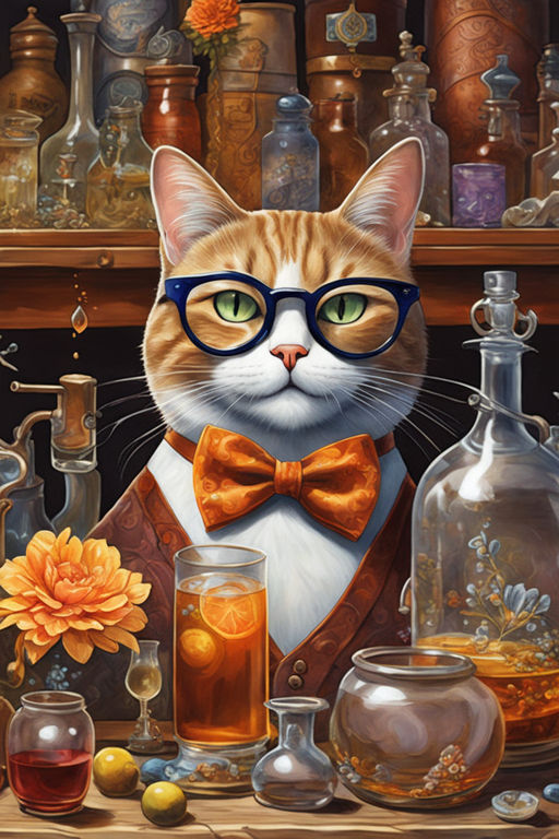 orange cat holding a glass of wine