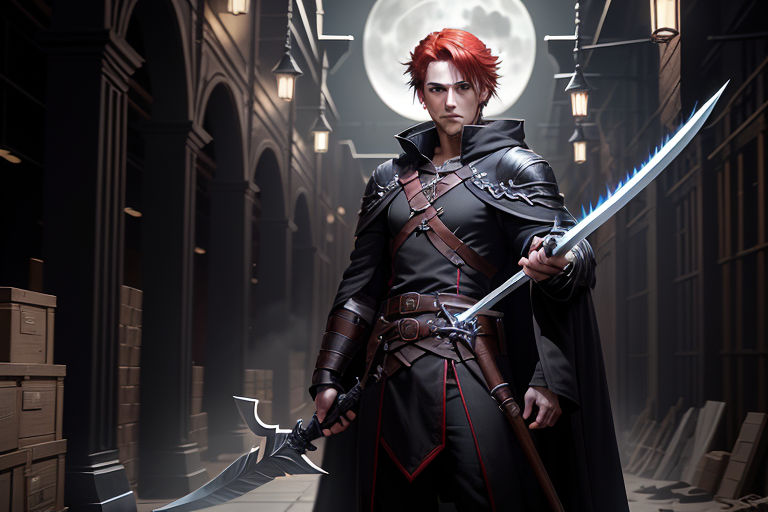 anime boy with red hair and sword