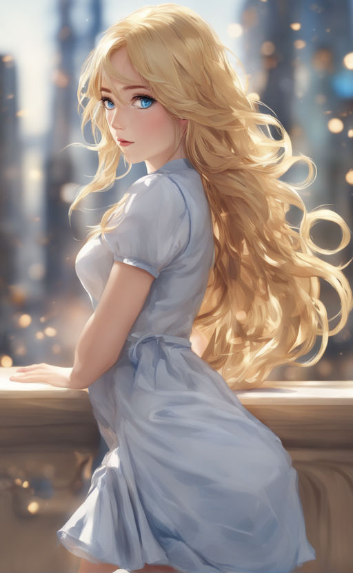 kawaii anime beautiful girl, long blonde shimmering