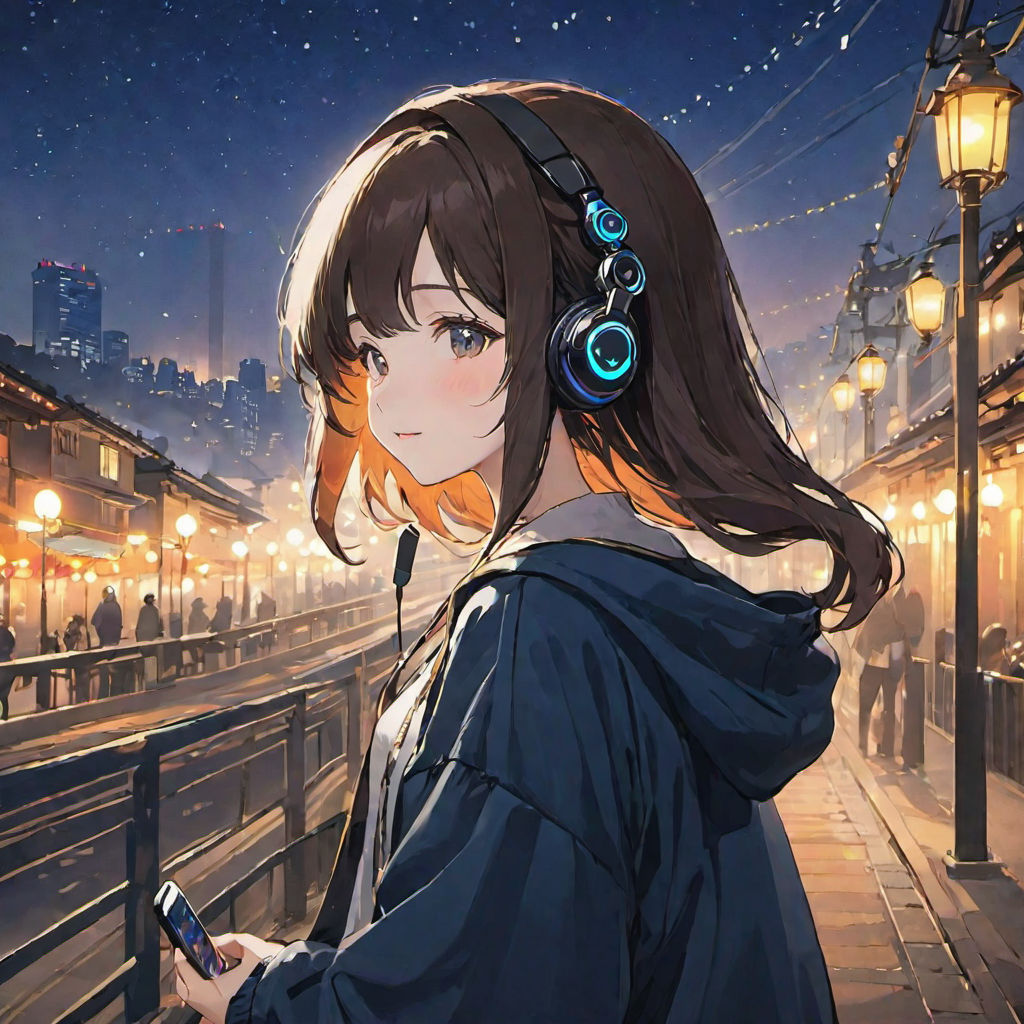 anime girl in headphones