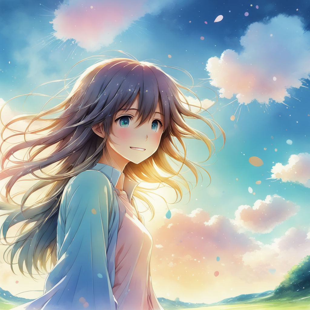 female character anime girl cute face body long hair blue eyes purple  background - Playground