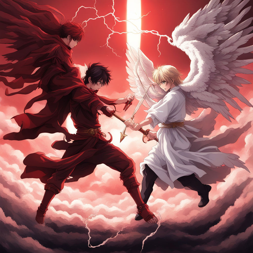 Anime style illustration of a flying male angel