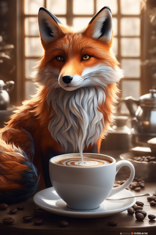 Cute colorful red fox is drinking cup hot tea Vector Image