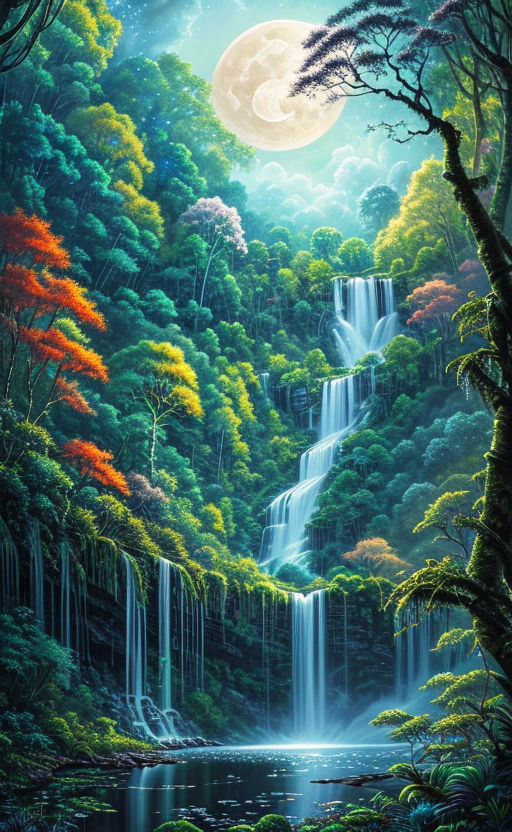 Art galaxy - Crayons work : MOONLIGHT WATERFALL SCENERY... | Facebook