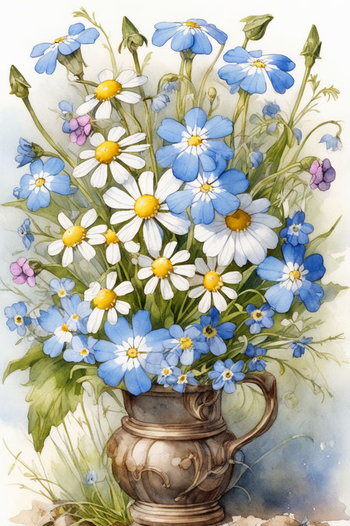 antique of daisies of diferent colors\