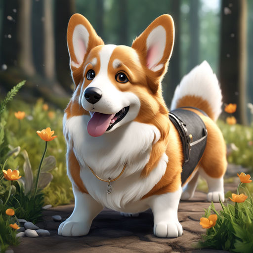 Concept art 2d corgi resting in a garden of the castle, large game  wallpaper, it takes two style, high quality