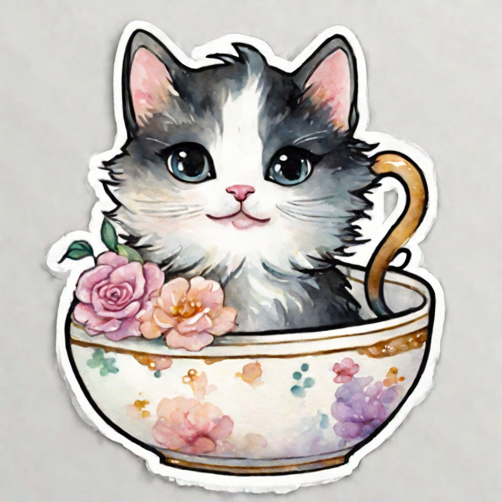 Cute Cat Kawaii With Milk Illustration' Sticker