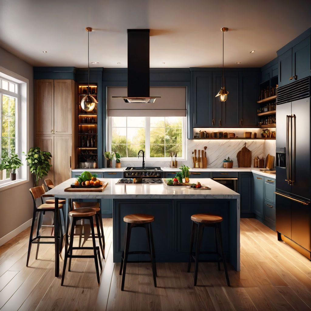 Cocina moderna con luces led de colores 3d render