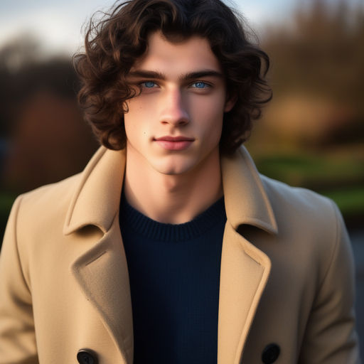 Stunning Male Model with Curly Hair and Blue Eyes