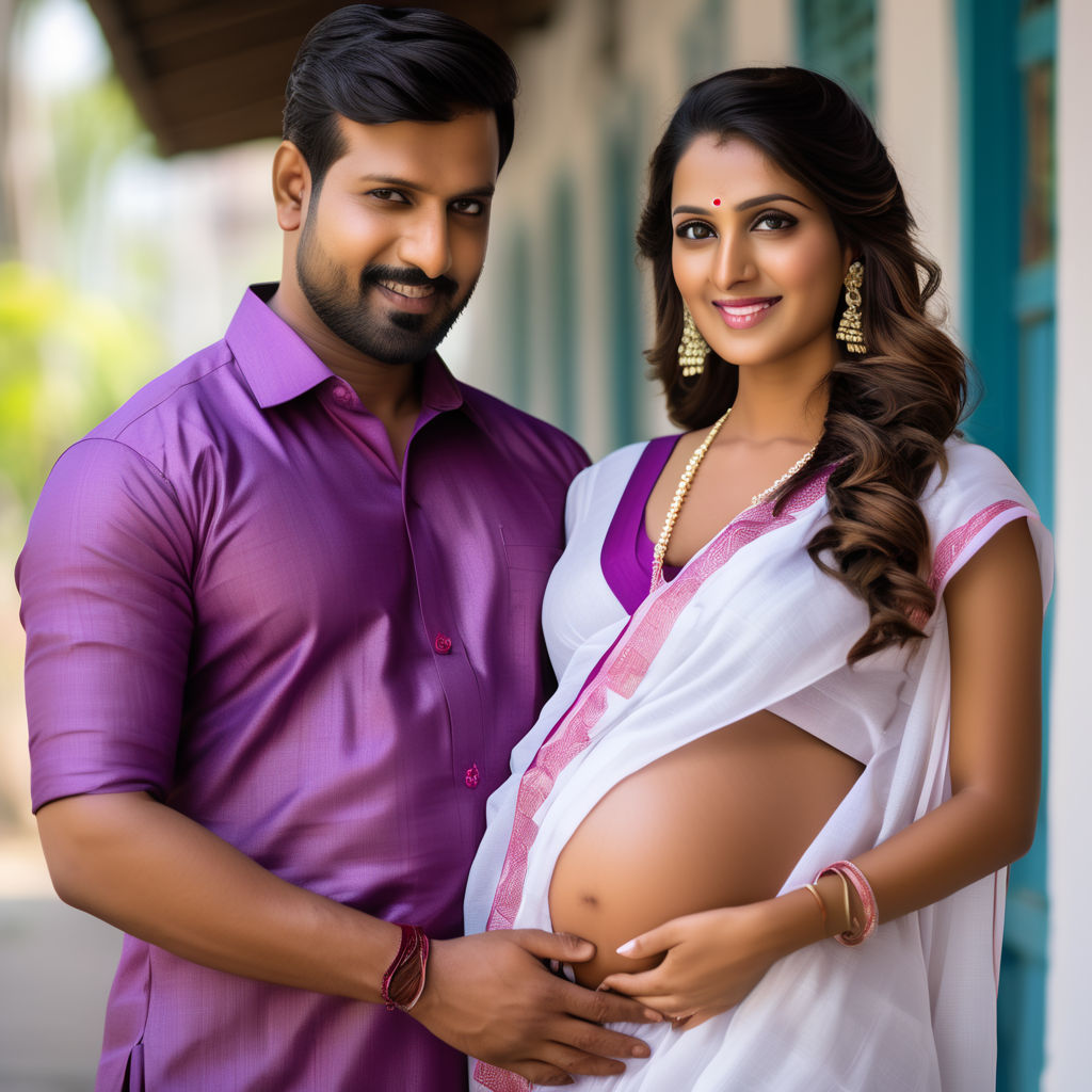 Indian tamil pregnant couples wearing full saree & vesti shirt anime -  Playground