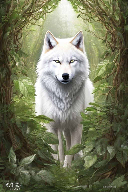 white wolf in forest