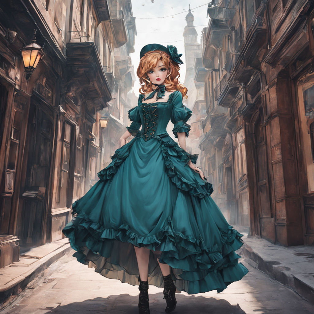 Beautiful Victorian Floral Anime Girl and Butterflies