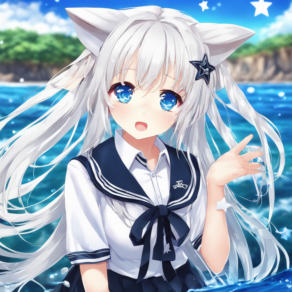 Female, mid 20s, white hair, Brown Has - AI Photo Generator - starryai