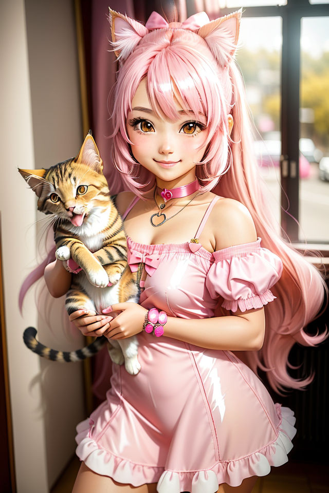 Kawaii Pink Cute Anime Girl, Pink Anime Cat Girl HD wallpaper | Pxfuel