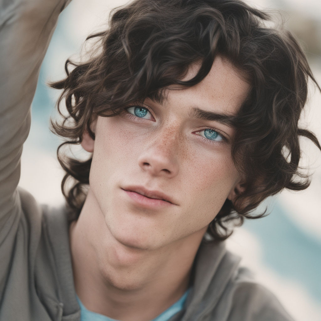 live-bee486: A man with blue eyes, long curly hair, A full and big