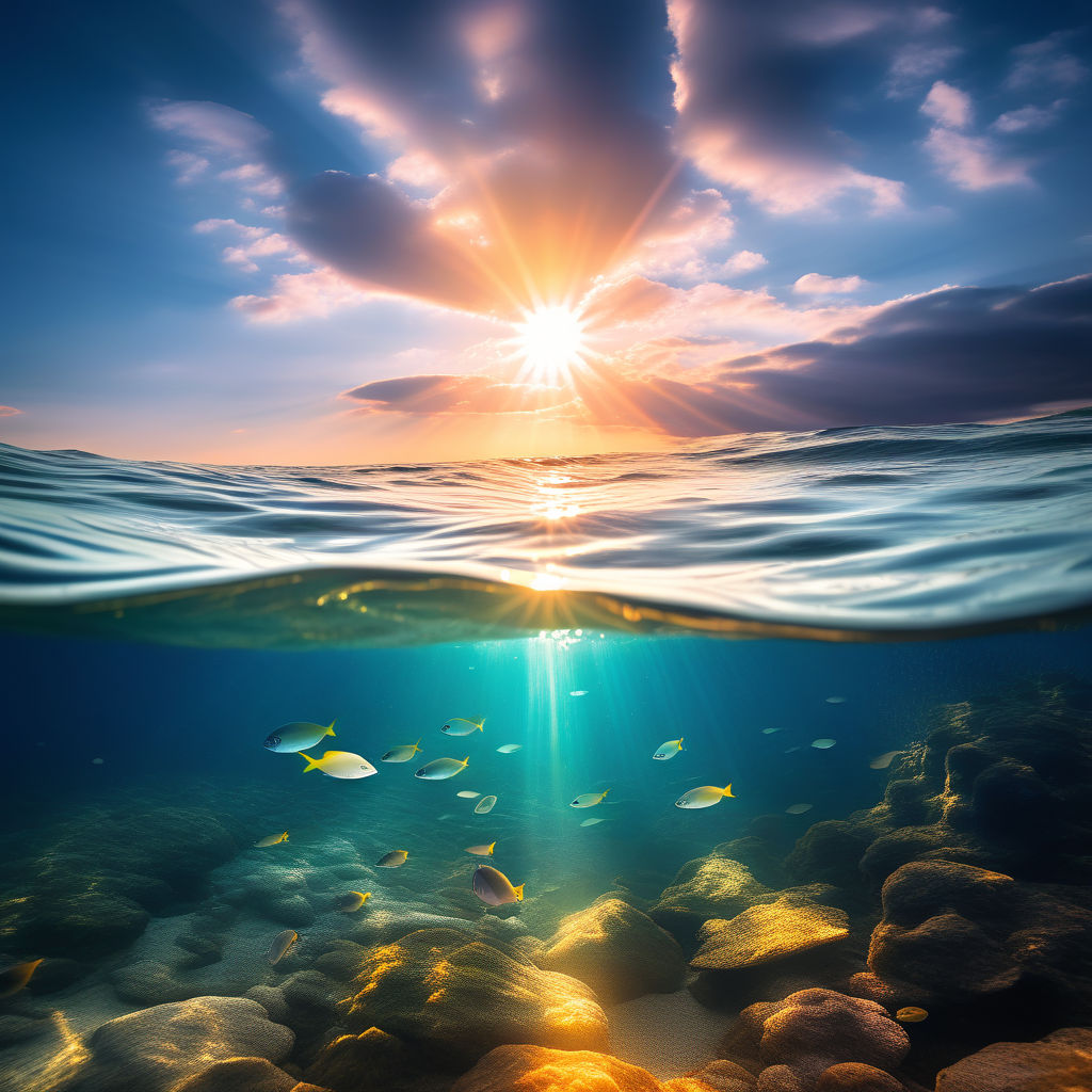 Underwater Sea Deep Water Abyss With Blue Sun Light Stock Photo