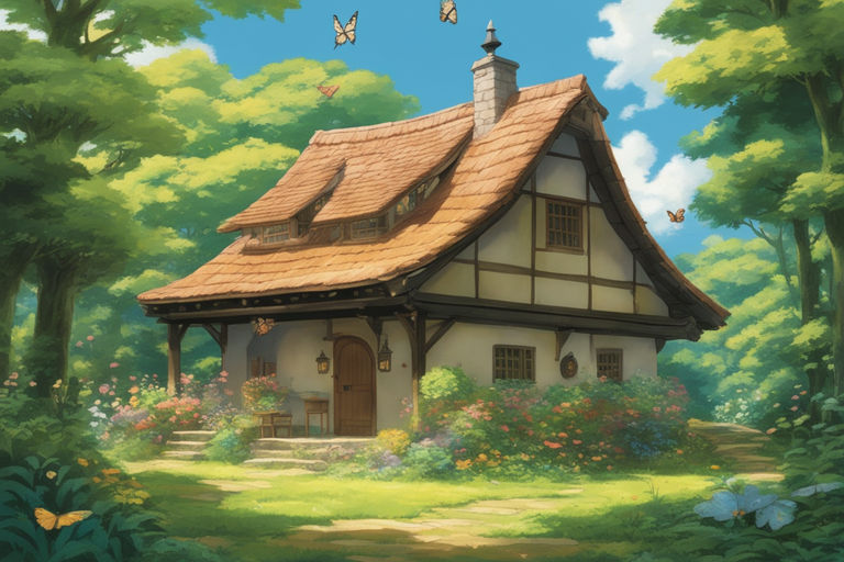 Anime Movie House with flowers Scenery