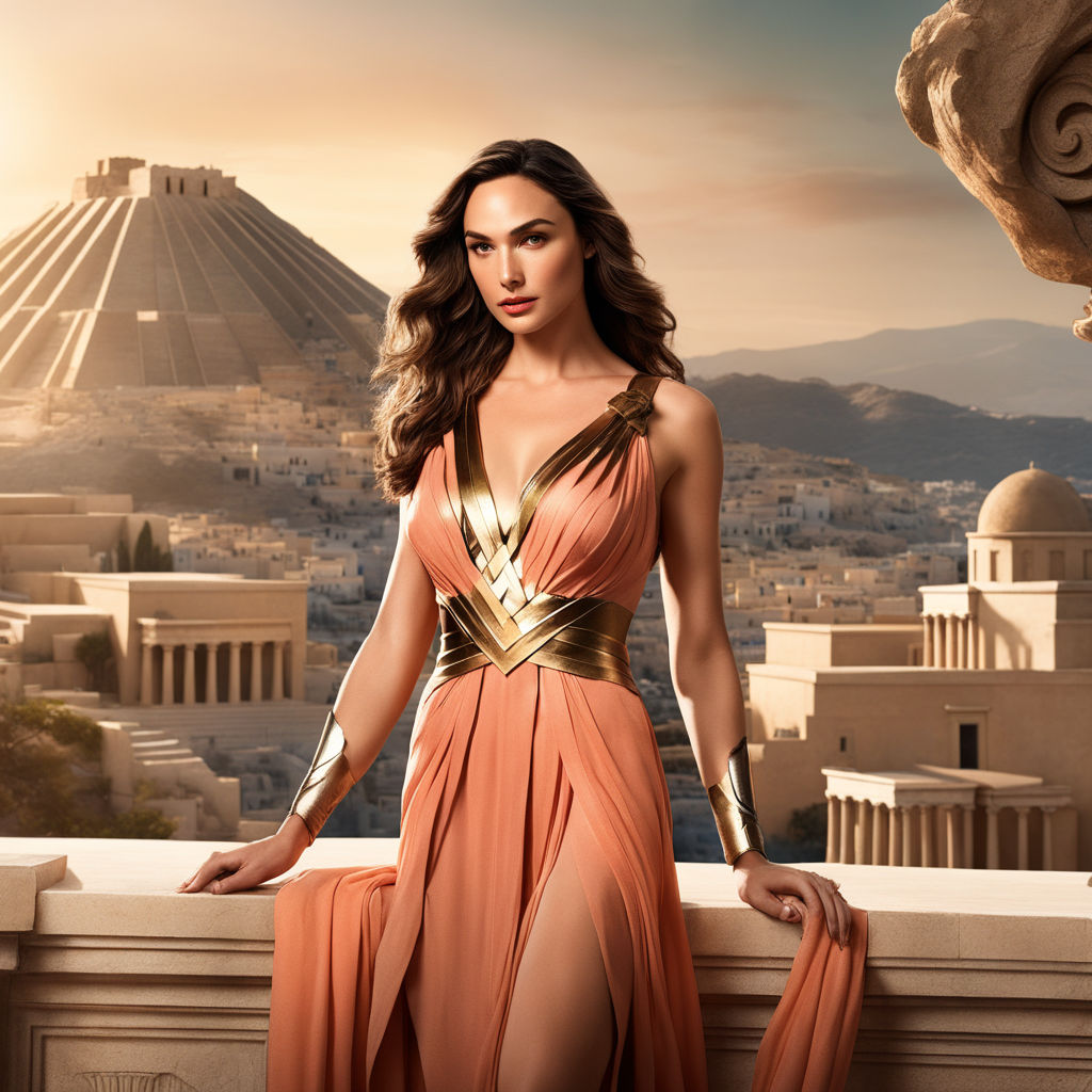 Prompt: {FULL BODY}, Hollywood photo Gal Gadot, perfect eyes, bright peach lips, front face, front look, full pose, fantastic face, Caucasian, beautiful look, detailed clothes, Ancient Greek Beigedress, hair up, LONG HAIR, Greek city background, ultra focus, illuminated face, detailed face, 8k resolution, painted, dry brush, brush strokes, razumov style and garmash style, ultra hd, realistic, vivid colors, highly detailed, UHD drawing, pen and ink, perfect composition, beautiful detailed intricate insanely detailed octane render trending on artstation, 8k artistic photography, photorealistic concept art, soft natural volumetric cinematic perfect light