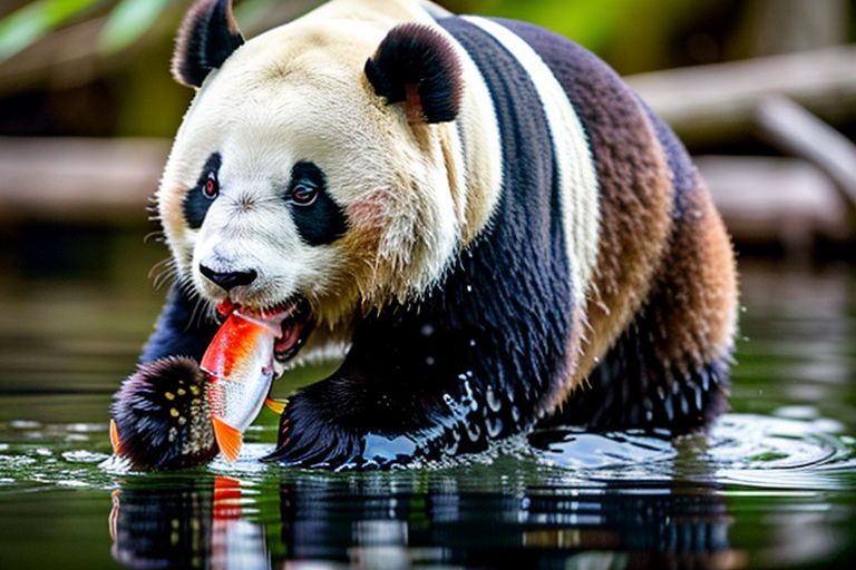 panda eating fish