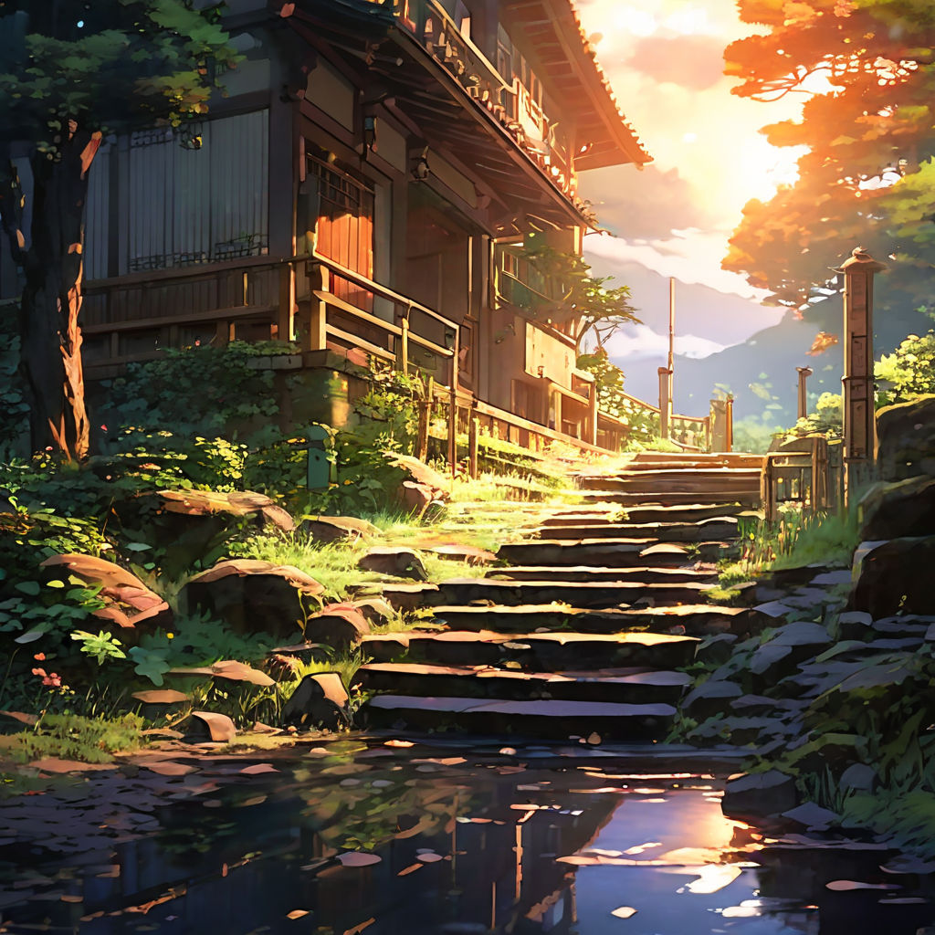 Steps are wet style of makoto shinkai studio ghibli genshin by Arjumand ...