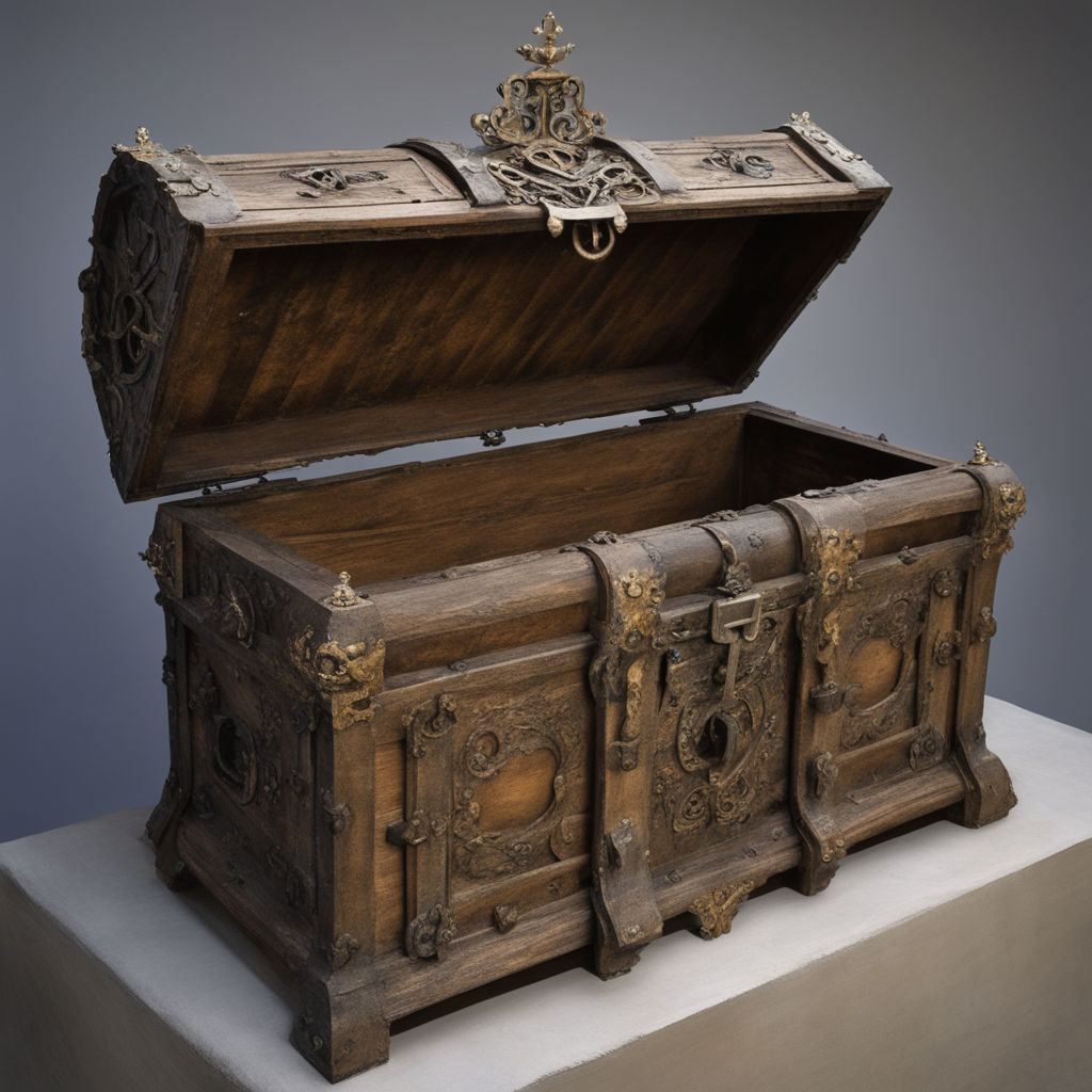 Treasure chest made of gold. Antique chest made of wood and metal