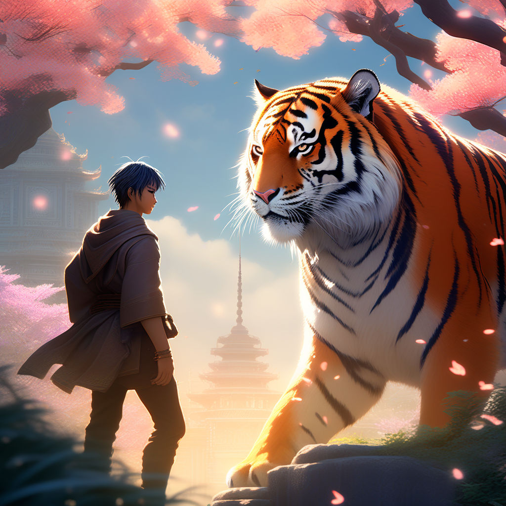 a cutesy tiger on grass anime style trending on | Stable Diffusion