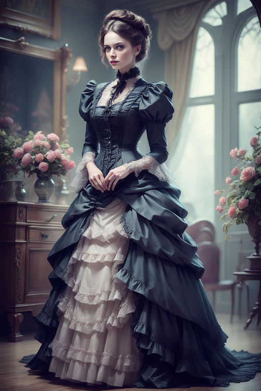  1800s Dress for Women Vintage Gothic Dess Mesh