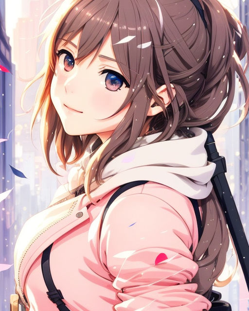 Premium AI Image | Cute brown hair anime girl in the cherry blossom park