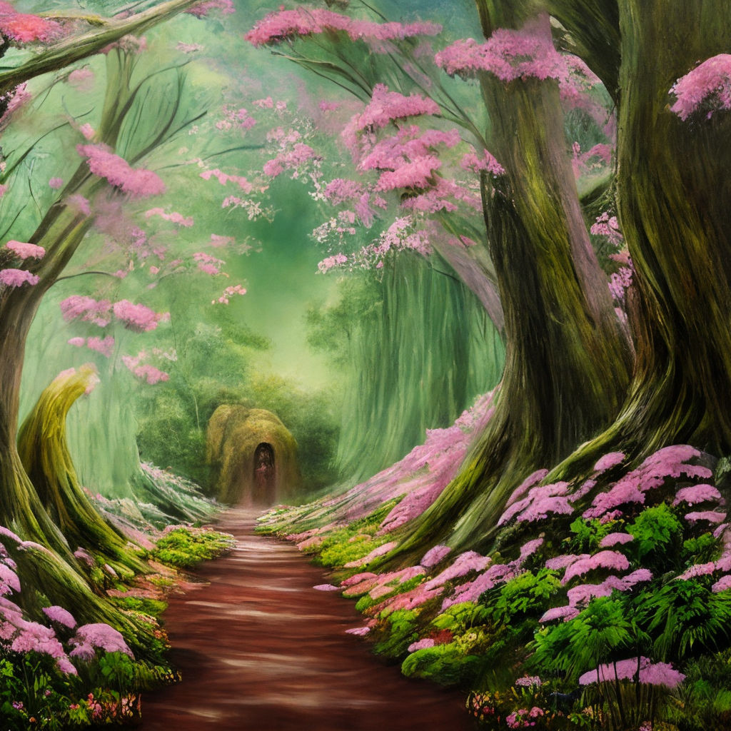 Ambiente de fantasia de uma floresta mágica no estilo de arte anime