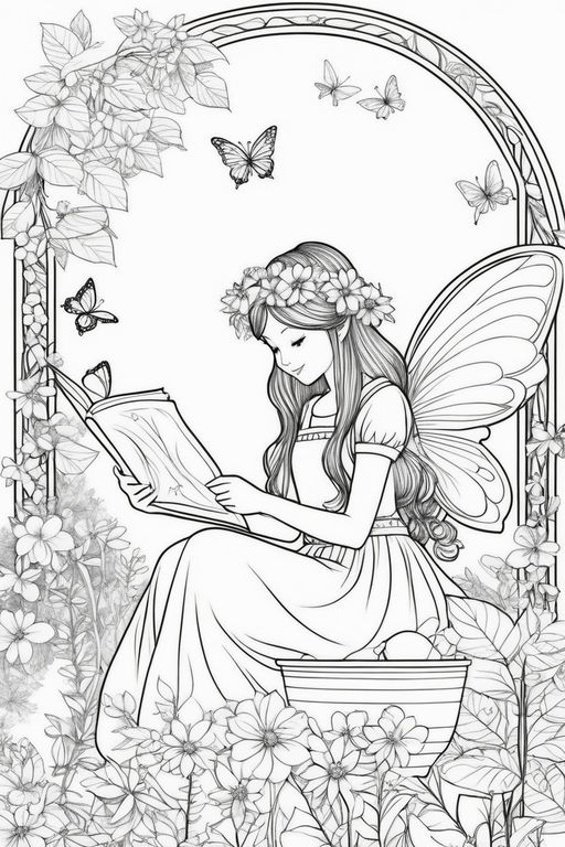 Pretty fairy girl with long hair. Beautiful girl. Wood Fairy. Princess.  Isolated vector on white background. Coloring page, card, print, t-shirt.  Stock Vector | Adobe Stock