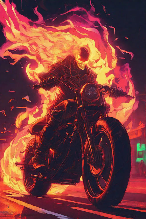 ghost rider bike on fire blue