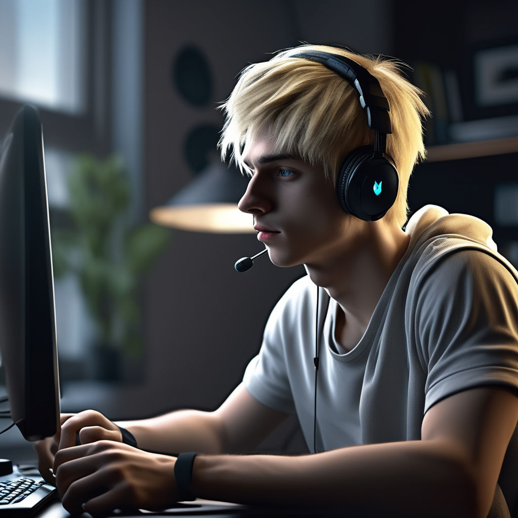 Um jovem jogador profissional asiático vestindo jaqueta jeans senta-se em  uma cadeira com uma mesa de jogos com microfone de monitor de teclado de pc  prepare-se para o jogo de elenco de