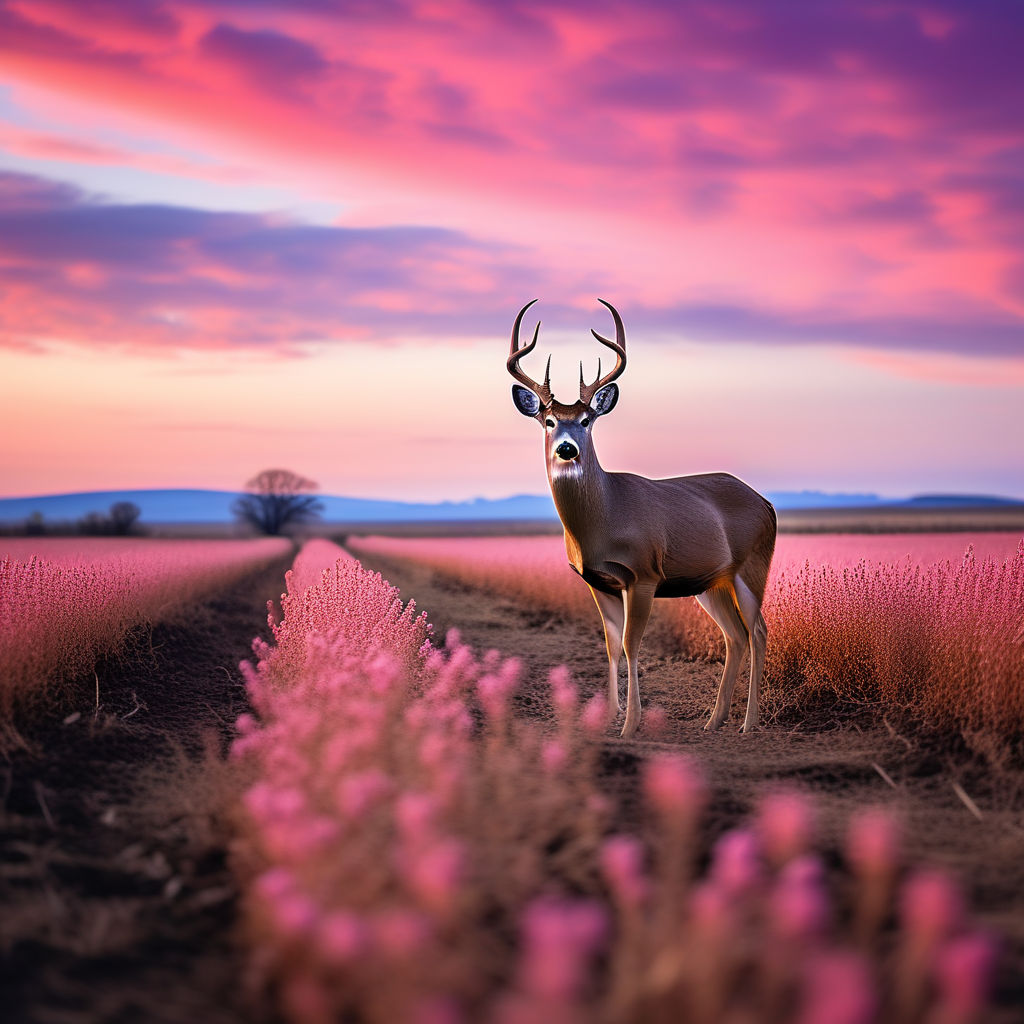 Deer with horns standing against the sunset Vector Image